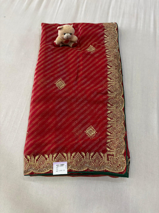 SKU; RF335 RAJ FASHION LEHARIYA SAREE ORGANZA EMBROIDERY SAREE