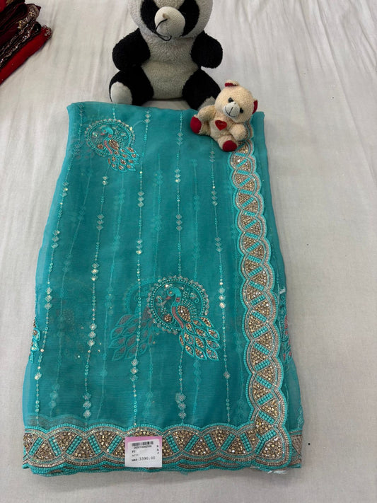 SKU; RF326 RAJ FASHION ORGANZA SAREE HAND MADE WITH SEQUENCE WORK