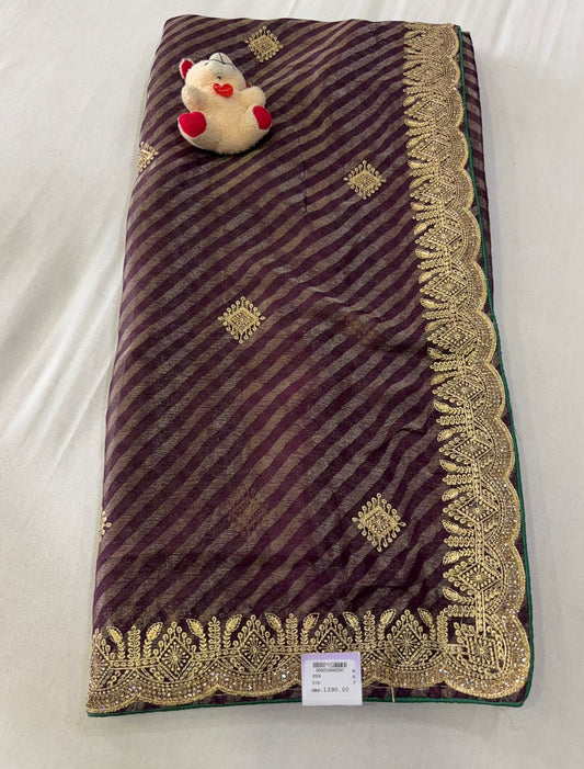SKU; RF335 RAJ FASHION LEHARIYA SAREE ORGANZA EMBROIDERY SAREE