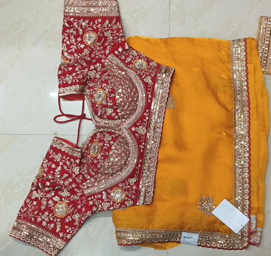 SKU; RF62 RAJ FASHION READY BLOUSE YELLOW COLORE SAREE HALDI RASM