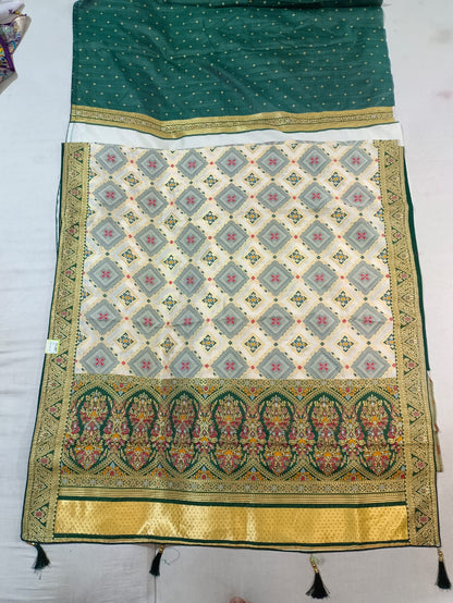 SKU ;RF17 RAJ FASHION NEW AJRAKH PATTAN GUJRATI MODAL SAREE