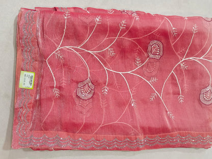 SKU ;RF 112 RAJ FASHION STONE BORDER CHIKANKARI JIMMY CHHO SAREE