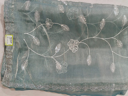 SKU ;RF 112 RAJ FASHION STONE BORDER CHIKANKARI JIMMY CHHO SAREE