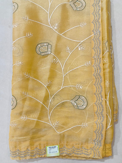 SKU ;RF 112 RAJ FASHION STONE BORDER CHIKANKARI JIMMY CHHO SAREE