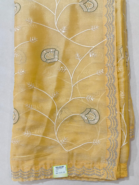 SKU ;RF 112 RAJ FASHION STONE BORDER CHIKANKARI JIMMY CHHO SAREE
