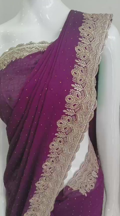 SKU;RF67 RAJ FASHION RESAM JARI WITH SIROSKI DAIMOND WORK CHIFFON SAREE