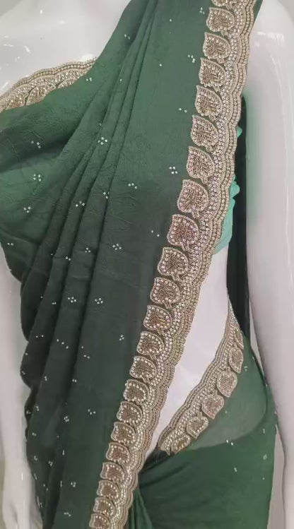 SKU; RF29 RAJ FASHION  GEORGETTE DAIMOND BORDER FANCY SAREE