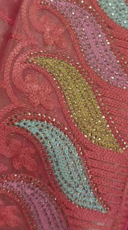 SKU ;RF44 RAJ FASHION ORGANZA EMBROIDERY WITH SIROSKI SAREE PREMIUM