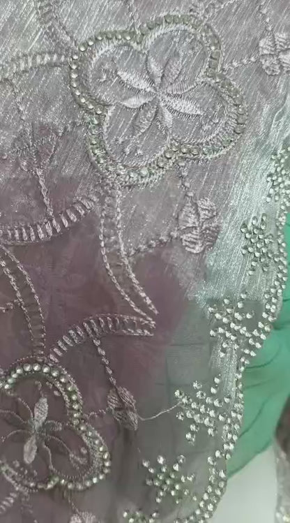 SKU;RF40 RAJ FASHION TISSUE EMBROIDERY WITH ZARKHAN DAIMOND SAREE