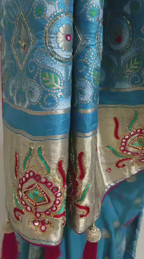 SKU;RF25 RAJ FASHION PASMINA PATTOLA HANDWORK PALLU SILK SAREE