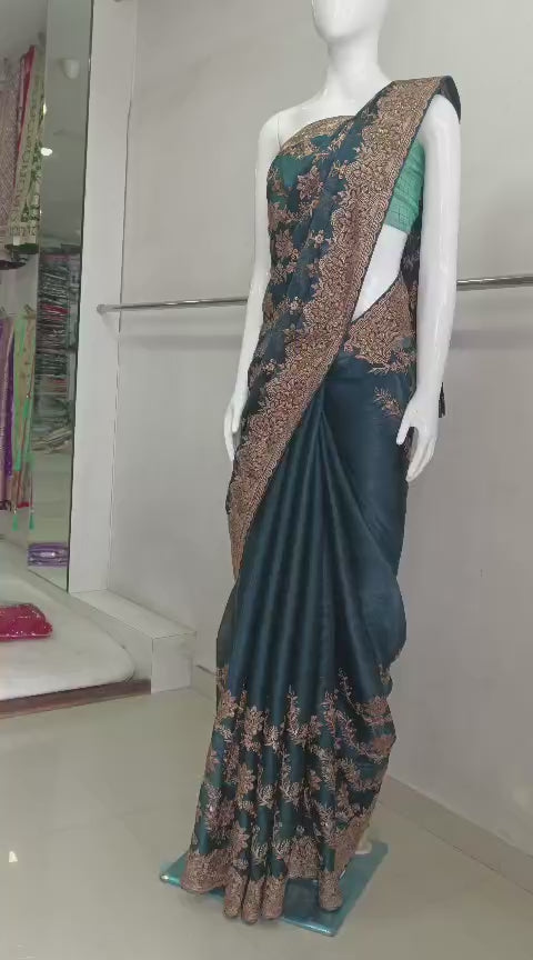 SKU ;RF72 RAJ FASHION PREMIUM EMBROIDERY WORK ORGANZA SAREE